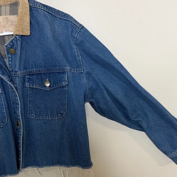 Made in USA Denim Jacket Corduroy Collar Cuffs Women’s Large Cropped Size L - Picture 9 of 16